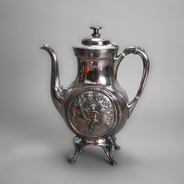 Silver Antique Five Piece Figural Reed & Barton Figural Silver Plated Tea Set C1890 For Sale - Image 8 of 12