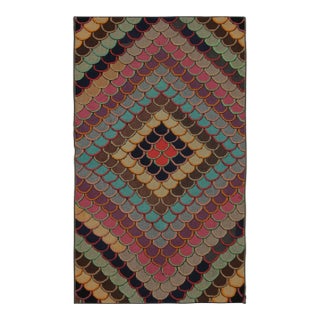 Antique Hooked Rug With Folk Art Geometry & Bright Color Play - Rug & Kilim For Sale