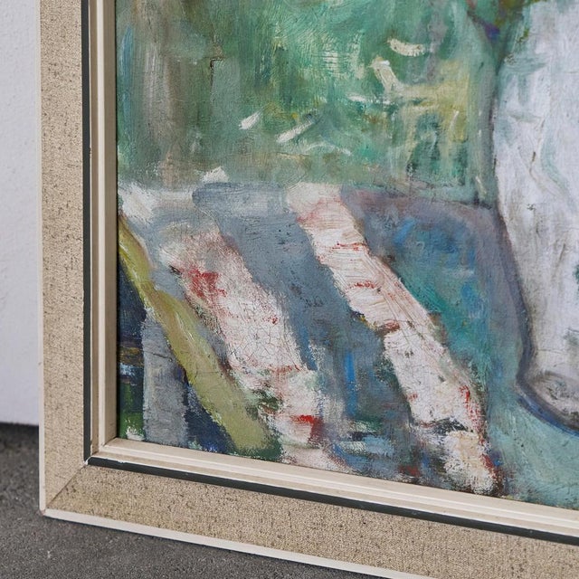 Sunflowers in White Vase, Oil on Canvas, 1940s For Sale - Image 9 of 14