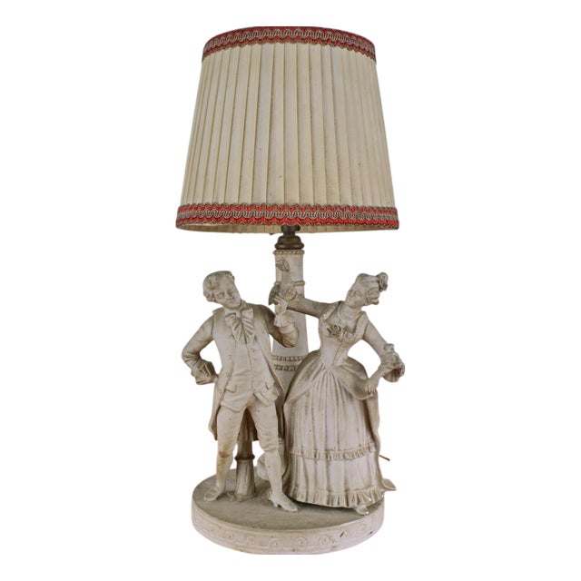 Porcelain Lady and Knight Lamp For Sale