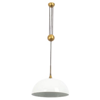 Large Adjustable Dark Brass Counterweight Pendant Light by Florian Schulz, Germany, 1970s For Sale