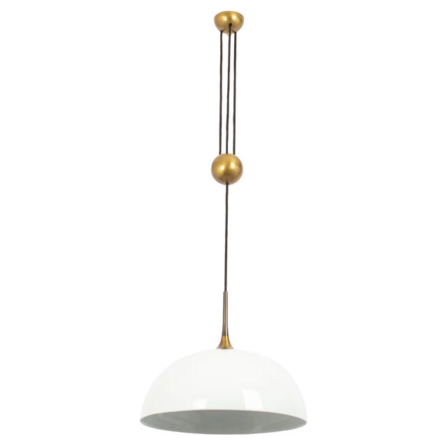Large Adjustable Dark Brass Counterweight Pendant Light by Florian Schulz, Germany, 1970s For Sale