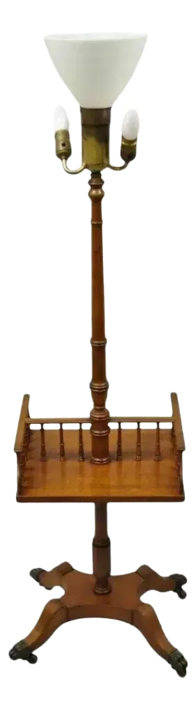 Vintage English Regency Style Mahogany Floor Table Lamp With Carved Harp Gallery