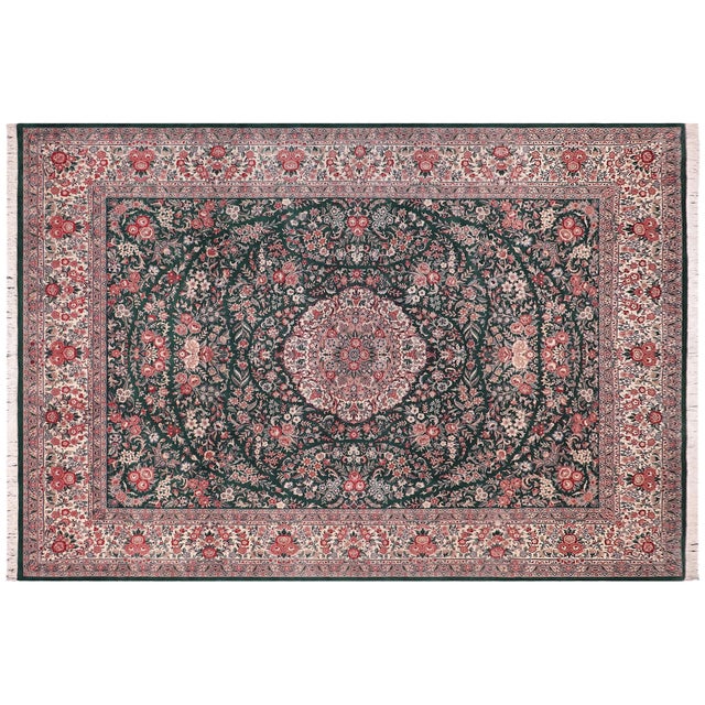 Ivory Shabby Chic Kashan Pak-Persian Green/Ivory Wool Rug - 9'2'' X 12'3'' For Sale - Image 8 of 8
