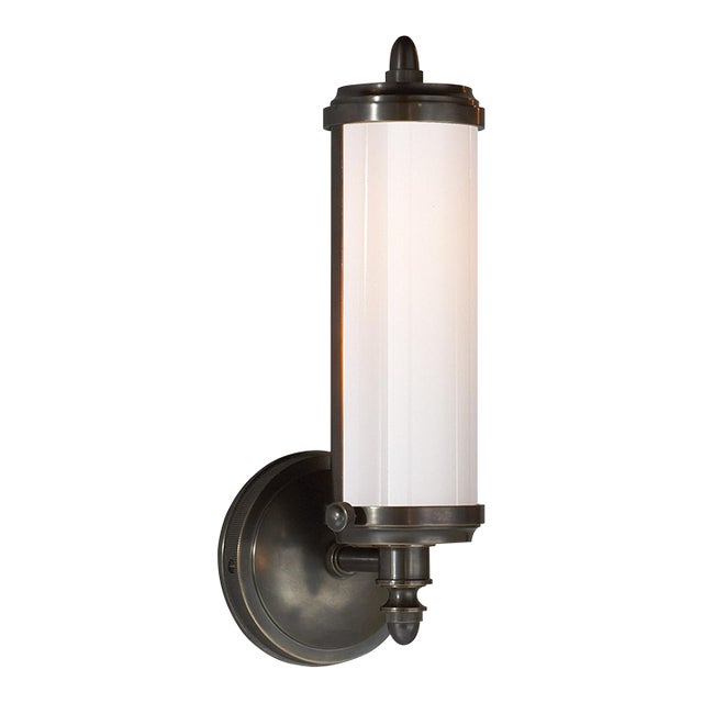 Thomas O'Brien for Visual Comfort Signature Merchant Single Bath Light in Bronze with White Glass For Sale