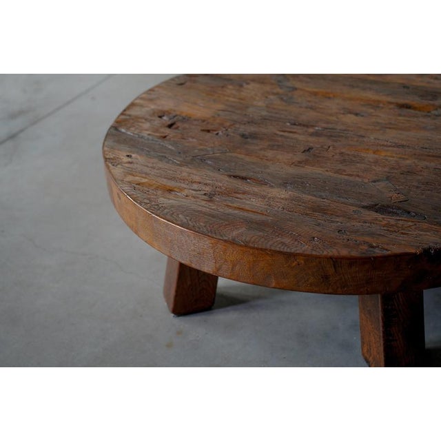Rustic Round Oak Coffee Table, Netherlands, 1960s For Sale - Image 5 of 9