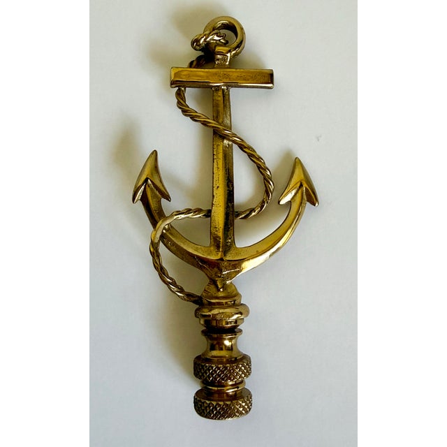 Late 20th Century Vintage Brass Nautical Anchor Lamp Finial With Rope Detail For Sale - Image 5 of 5