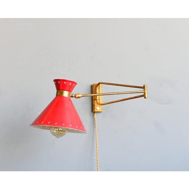 Modern Metal, Brass, and Glass Diablo Wall Lamp by René Mathieu for Lunel, 1950s For Sale - Image 3 of 6
