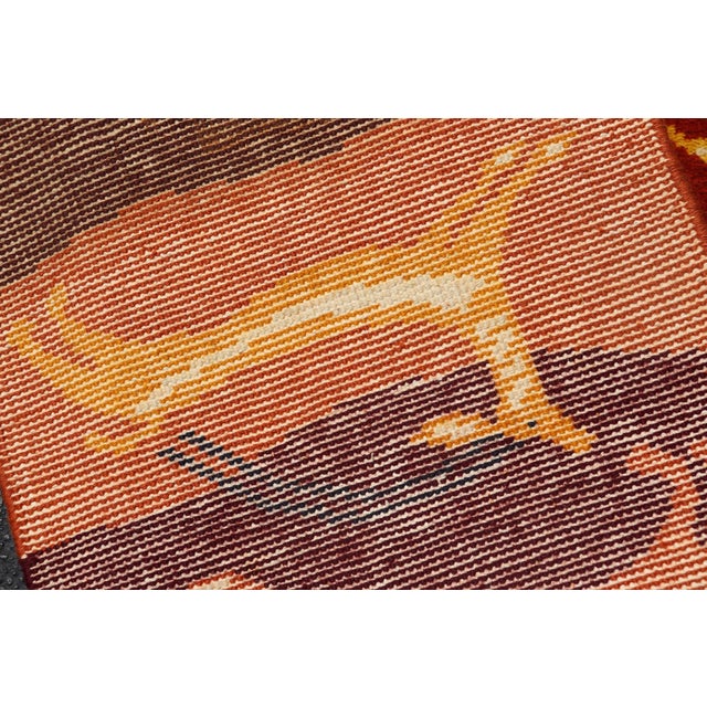 European Art Deco Runner Rug With Gazelle Motifs in Warm Earth Tones For Sale - Image 12 of 12