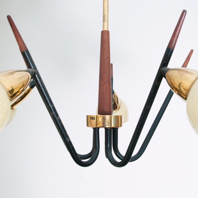 Gold Vintage Five-Arms Pendant Light from Voss Belysning, 1950s For Sale - Image 8 of 9