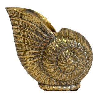 Vintage Petite Brass Nautilus Shell Planter Vessel For Sale