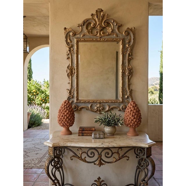 Terra Cotta Pair of Hand-Finished Terracotta Pine Cone Finials For Sale - Image 8 of 12