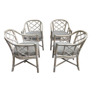 Set of Four Authentic Vintage McGuire Rattan Dining Chairs For Sale