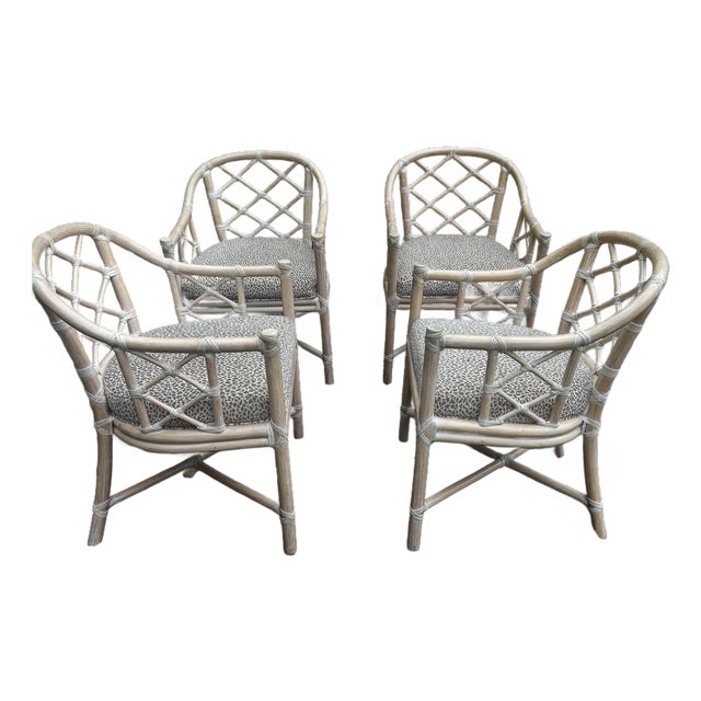 Set of Four Authentic Vintage McGuire Rattan Dining Chairs For Sale