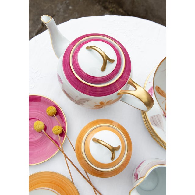 Hand-Painted Limoges Porcelain Tea Service by Marie Daage, 2000s, Set of 20 For Sale - Image 6 of 15