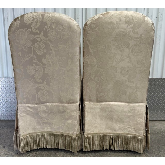 Traditional Late 20th Century Upholstered Skirted Parsons Chairs - A Pair For Sale - Image 3 of 10