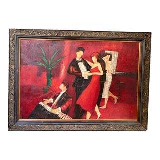 Large Vintage Painting Celebrating the Tango For Sale