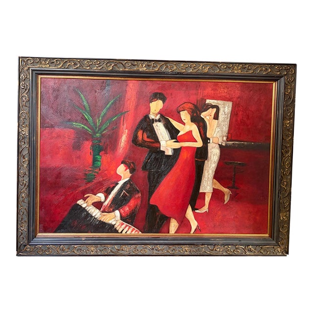 Large Vintage Painting Celebrating the Tango For Sale