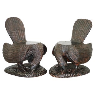 Set of Ornate Hand Carved Solid Wood American Eagle Armchairs, 1900s For Sale