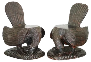 Set of Ornate Hand Carved Solid Wood American Eagle Armchairs, 1900s
