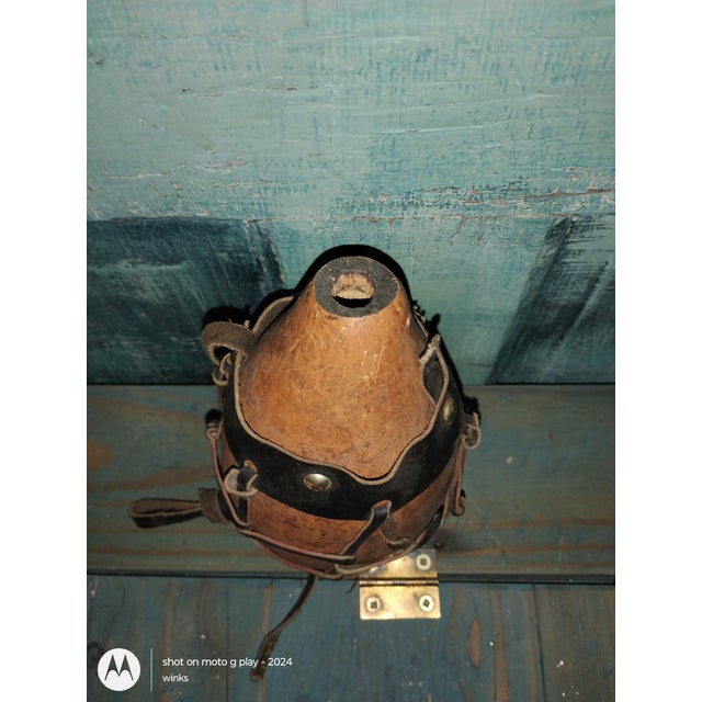 Vintage Handcrafted Gourd Canteen With Leather Harness – Rustic Primitive Decor For Sale - Image 4 of 4