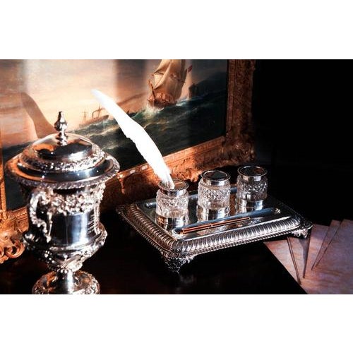 Large Antique Regency Georgian Silver Inkstand, London, United Kingdom, 1813 For Sale - Image 16 of 18