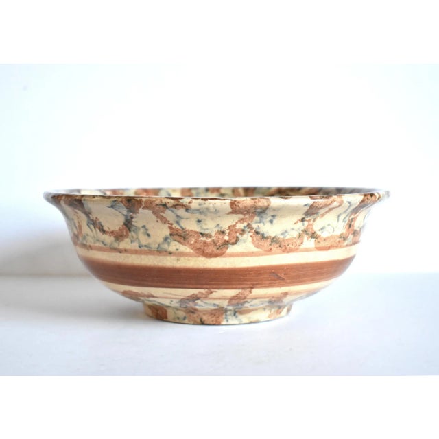 Antique 19th-Century Brown & Blue Spongeware Bowl For Sale - Image 4 of 10
