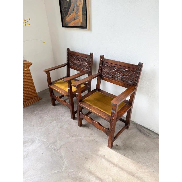 Spanish Armchairs in Carved Wood, 1900, Set of 2 For Sale - Image 6 of 18