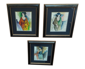 Late 20th Century Portrait Watercolor Paintings of a Lady by Patricia Govezensky, Framed - Set of 3