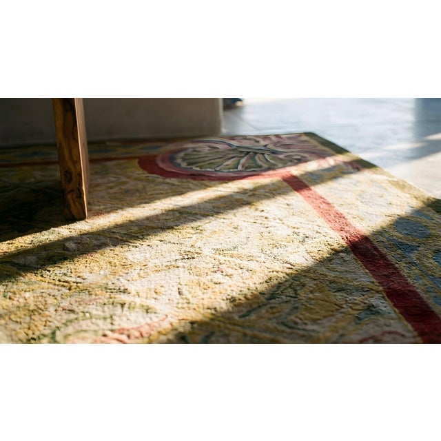 1920s Camel Floral European Antique Chinese Art Deco Carpet 5'7" X 5'7" Knotted Wool Rug For Sale - Image 12 of 12