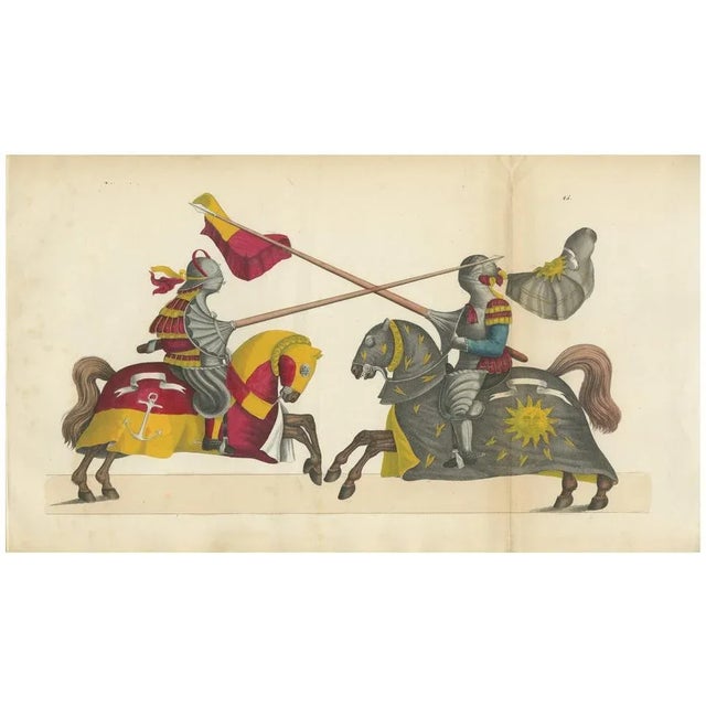 Yellow Two Knights Jousting in Vibrant Heraldic Colours, 1842, Paper For Sale - Image 8 of 8