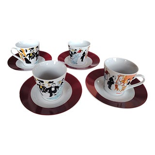 Coffee Service with Cups and Saucers from Maxim's Paris, 1980s, Set of 8 For Sale
