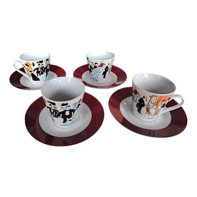 Coffee Service with Cups and Saucers from Maxim's Paris, 1980s, Set of 8 For Sale