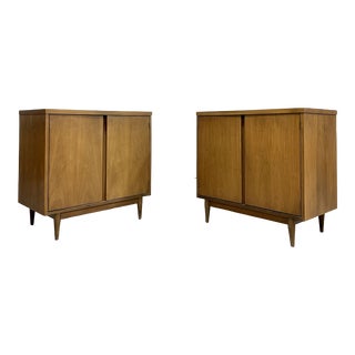 Apartment Sized Mid Century Modern Petite Walnut Jr. Credenzas/ Sideboards, C. 1960's, a Pair For Sale