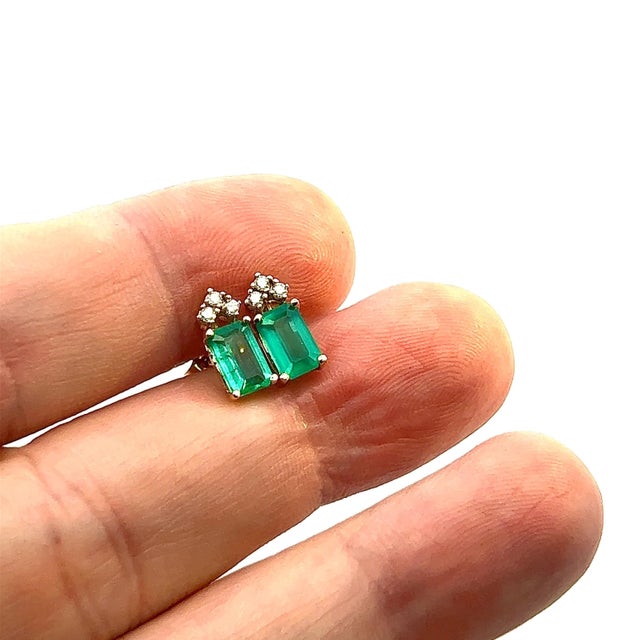 Natural Emerald Diamond Stud Earrings 14k Yellow Gold 1.59 TCW Certified For Sale - Image 9 of 12