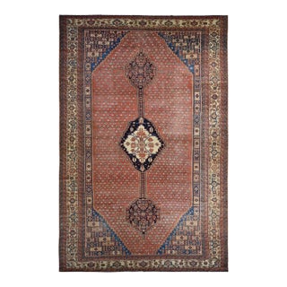1900 12'6"x19'6" Dark Coral Antique Persian Bakshaish Even Wear Wool Hand Knotted Rug For Sale
