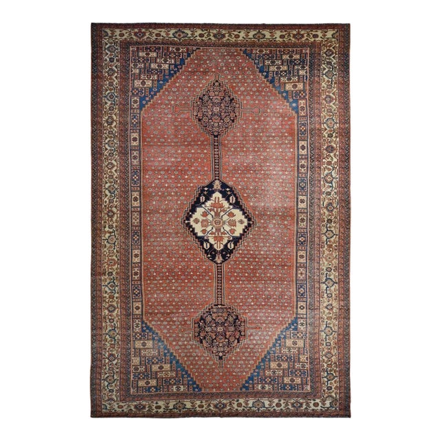 1900 12'6"x19'6" Dark Coral Antique Persian Bakshaish Even Wear Wool Hand Knotted Rug For Sale