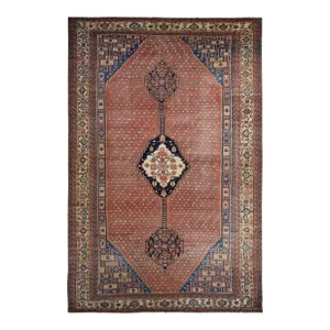 1900 12'6"x19'6" Dark Coral Antique Persian Bakshaish Even Wear Wool Hand Knotted Rug