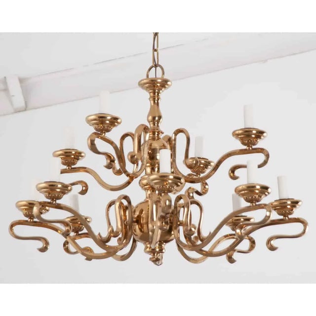 Mid 20th Century Vintage Mid-Century Brass Twelve Light Chandelier For Sale - Image 5 of 6