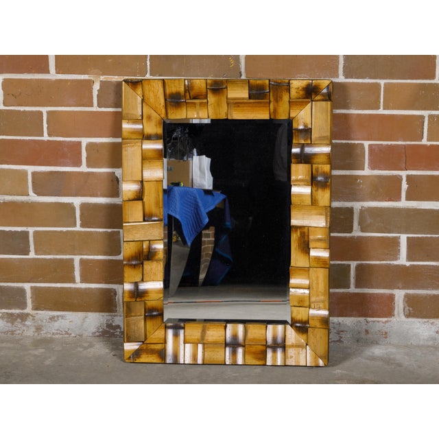 Mid-Century Modern Midcentury French Bamboo Wall Mirror with Geometric Mosaic Style Arrangement For Sale - Image 3 of 10