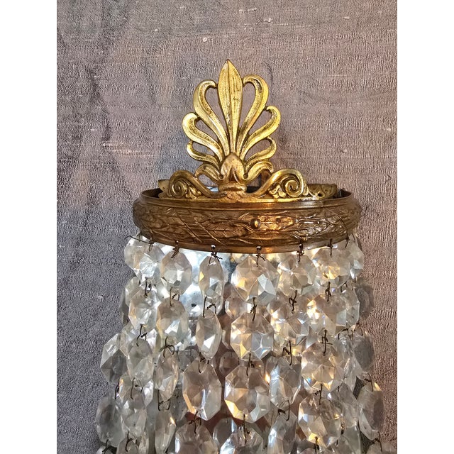 Metal Antique French Empire Bronze Crystal Sconces - a Pair For Sale - Image 7 of 10