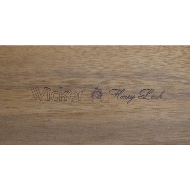 Mid Century Modern Wicker Glass Top Consoel Table w/ Pair of Matching Benches For Sale - Image 9 of 18