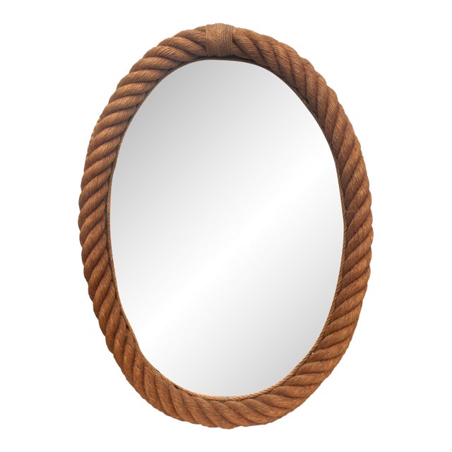 Mid-Century Large Oval Rope Mirror Adrien Audoux & Frida Minet For Sale