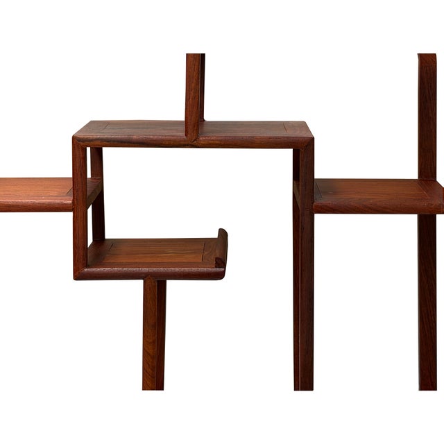 1990s Chinese Brown Rectangular Table Top Layers Curio Display Stand For Sale - Image 5 of 8