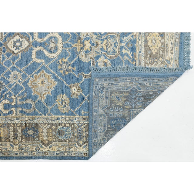 Contemporary Contemporary Hand-Knot Modern Oushak Style Wool Area Rug in French Blue & Taupe For Sale - Image 3 of 12