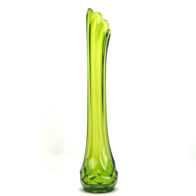 Mid-Century Modern Mid Century Green Ribbed Swung Glass 15 in Vase l.e. Smith Circa 1960 For Sale - Image 3 of 9