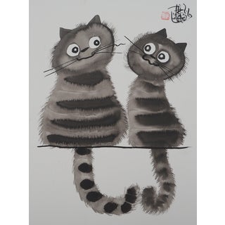 Laszlo Tibay, Les chats amoureux, Ink & Wash Drawing For Sale