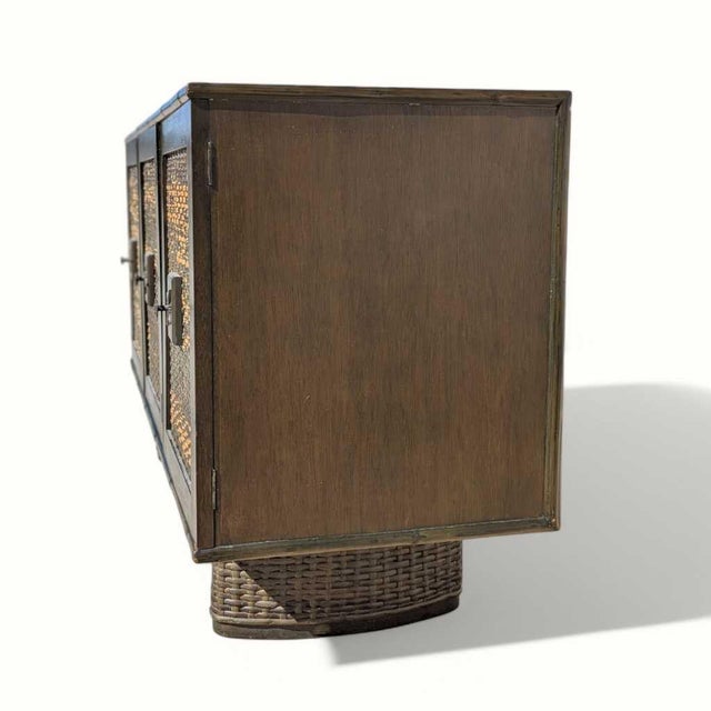 Vintage Rattan and Bamboo Door Sideboard Cabinet, Mid-Century For Sale - Image 13 of 18