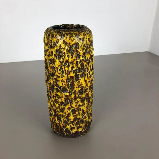 Brutalist Yellow Fat Lava Multi-Color Vase from Scheurich Wgp, 1970s For Sale - Image 3 of 18