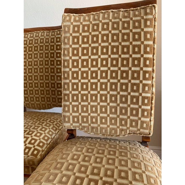 1930s 1930s Set of 6 French Art Deco Chestnut Dining Chairs in Geometric Silk Velvet For Sale - Image 5 of 10